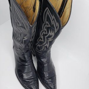 Vintage Tony Lama Gold Label Teju Lizard Toe Wingtip Black Leather Cowboy Boots
